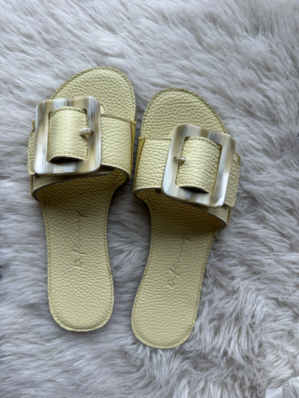 Definery pale Yellow loop open Leather Slide Sandals 35 made in Italy slhoes New - Picture 3 of 16
